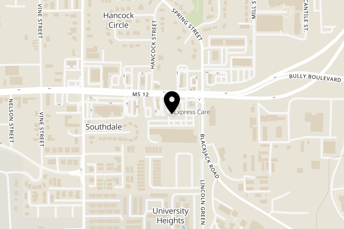 Map showing the location of Connie's Chicken Starkville on University Square Shopping Center in Starkville